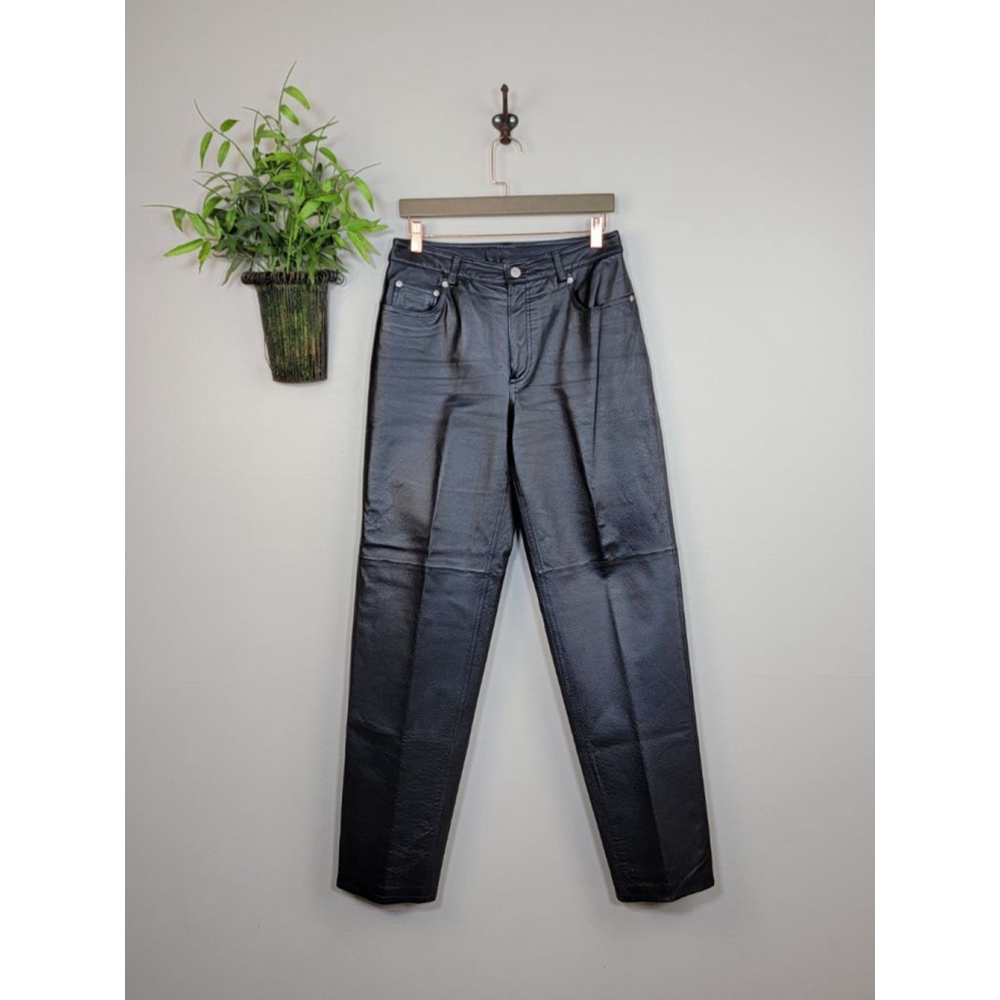 NWOT Newport News Jeanology Collection Black Leather Tapered Leg Mom Pants 4 27